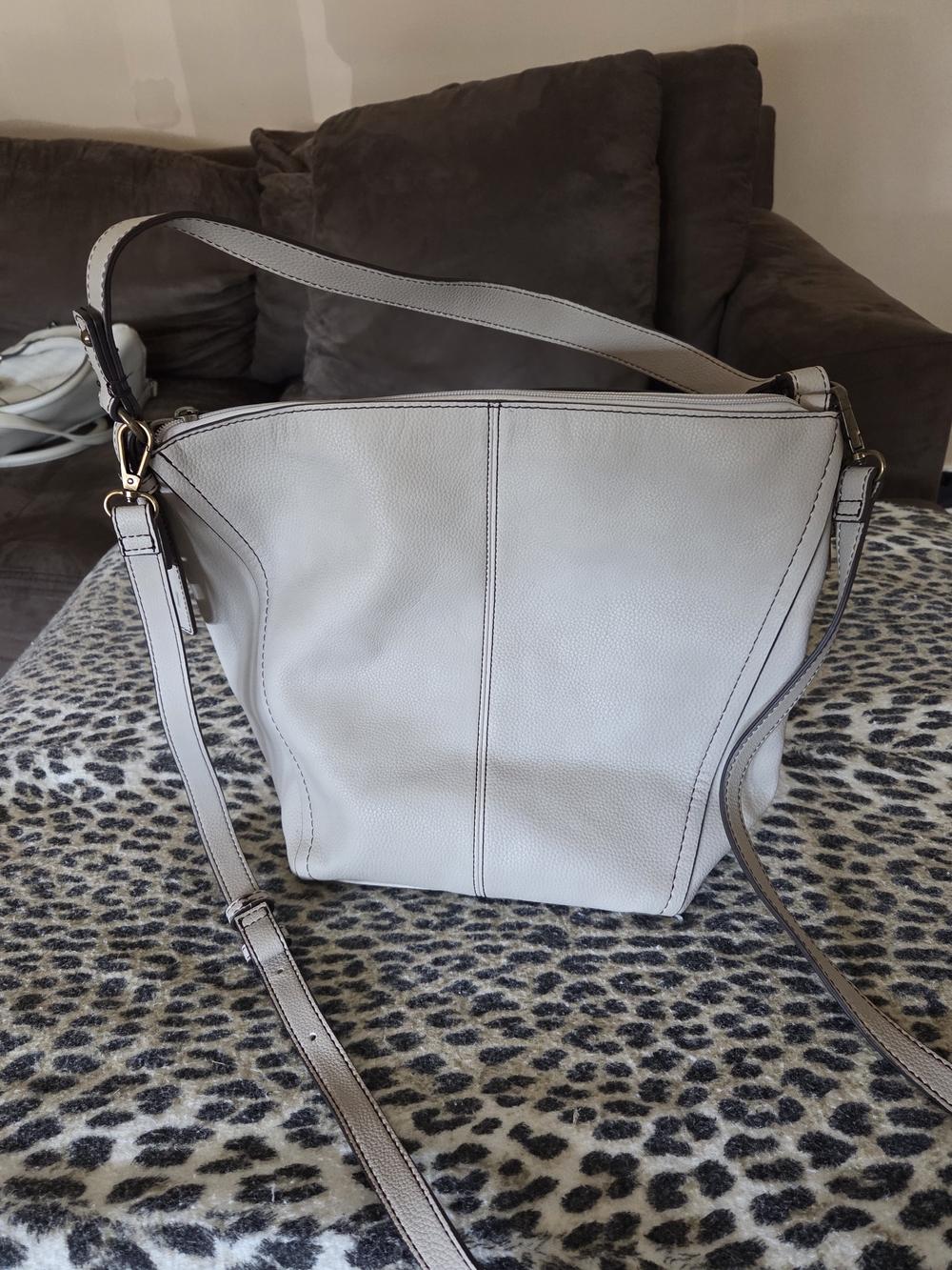 ANA Pebbled Light Beige Large Bucket Crossbody & Handle Handbag.